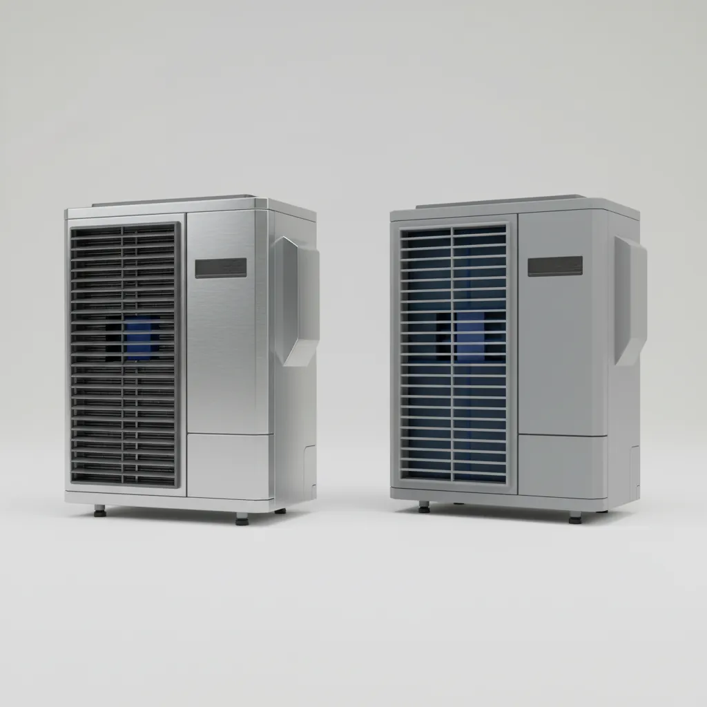 Side by side comparison of high poly and low poly air conditioner 3D models