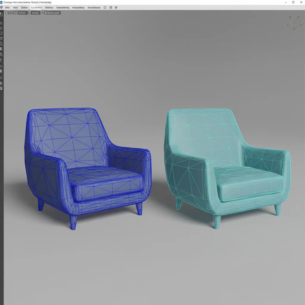 comparison between high polygon 3D model and optimized low poly version in viewport