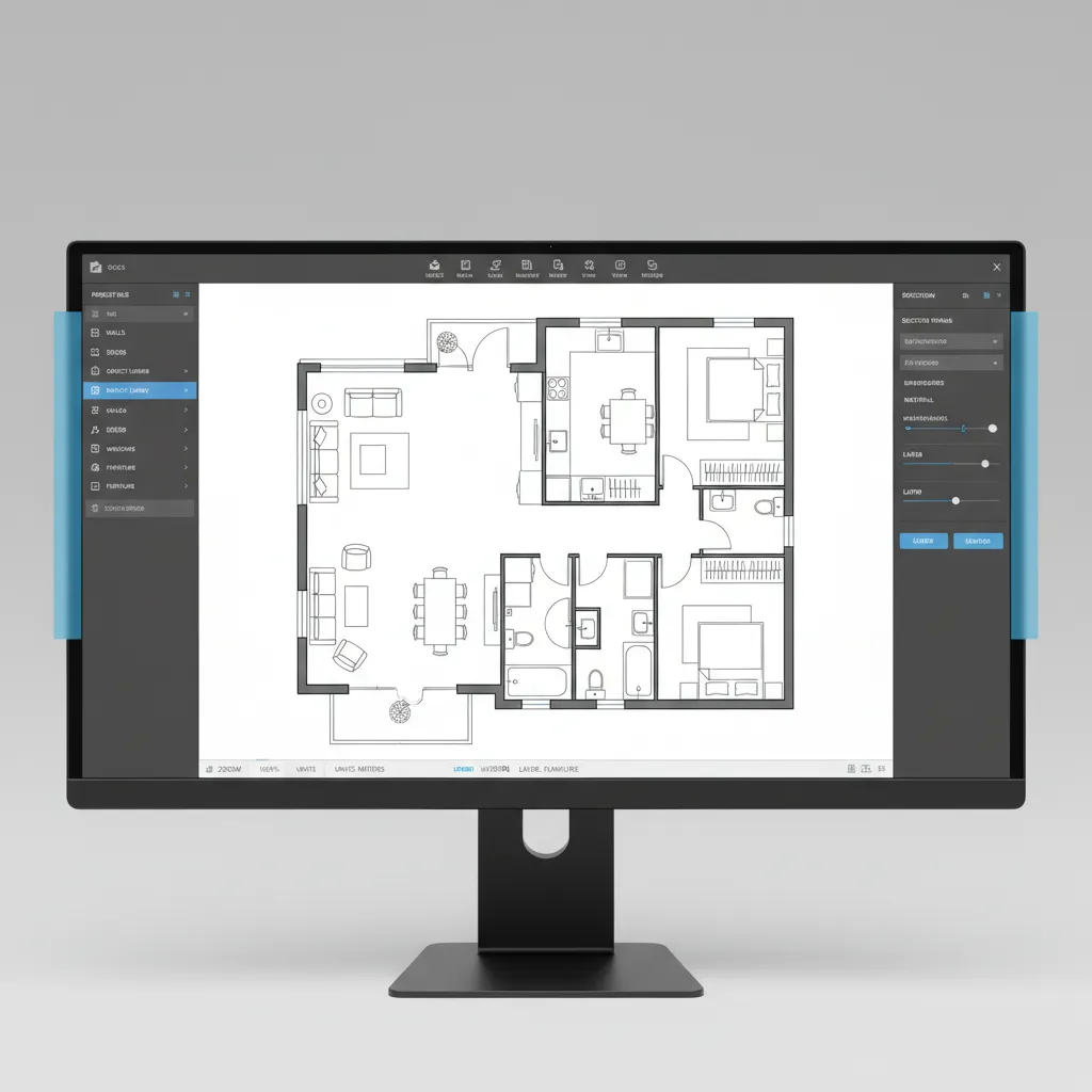 software interface showing detailed floor plan with crisp lines and room labels