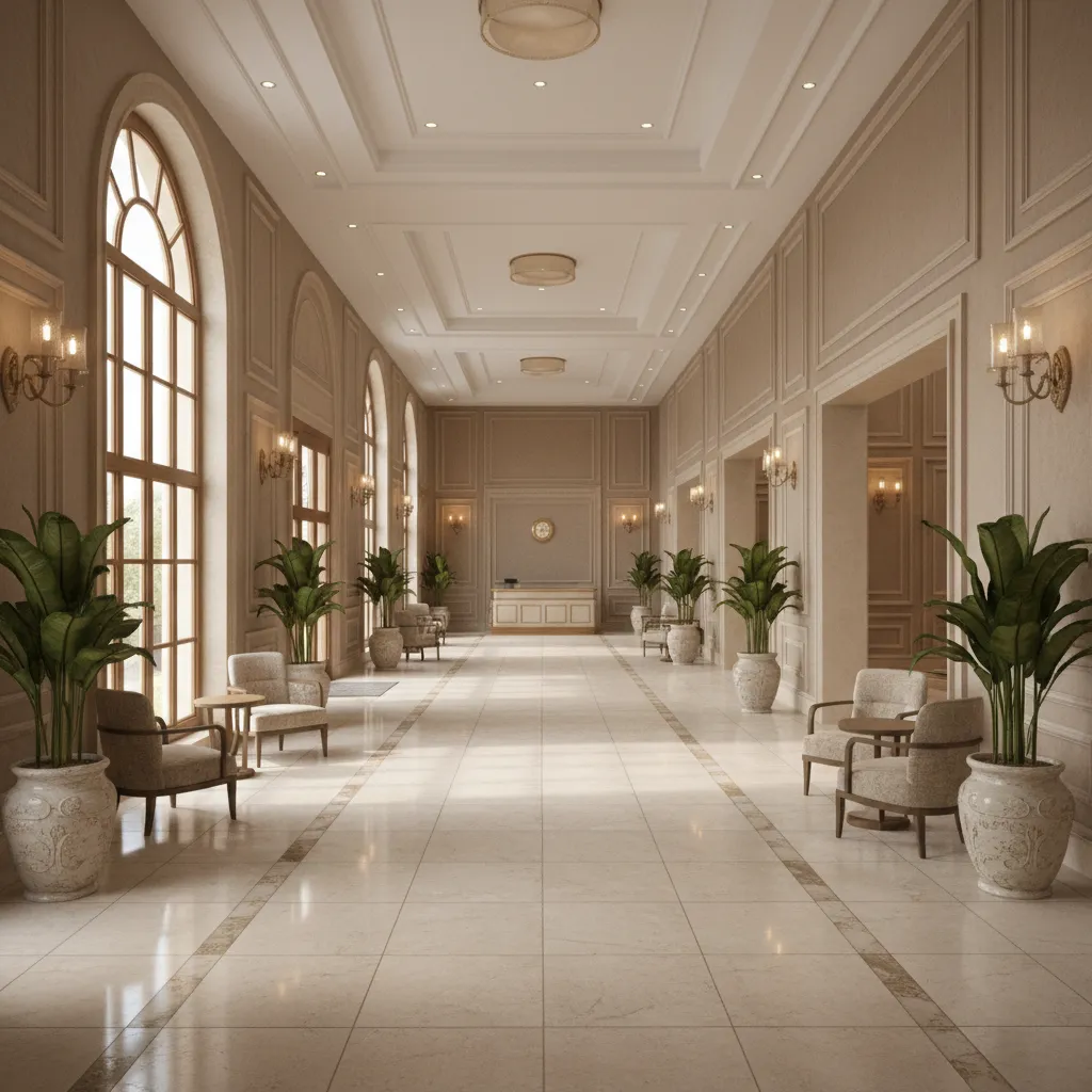 Banquet hall entrance area showing high traffic flooring wear patterns