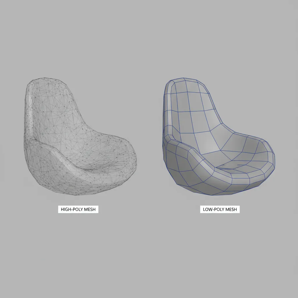 comparison of high triangle density mesh versus optimized low density mesh