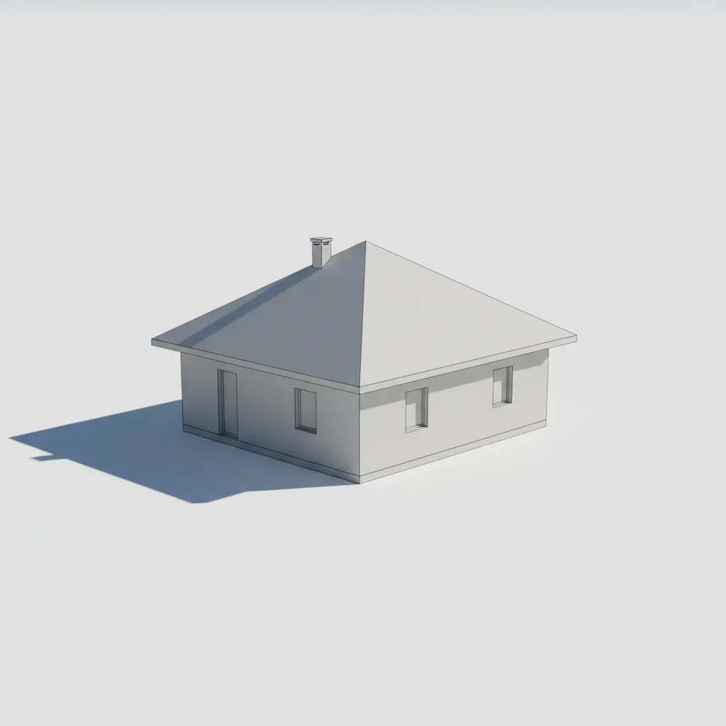 basic hip roof structure in 3D architectural modeling software