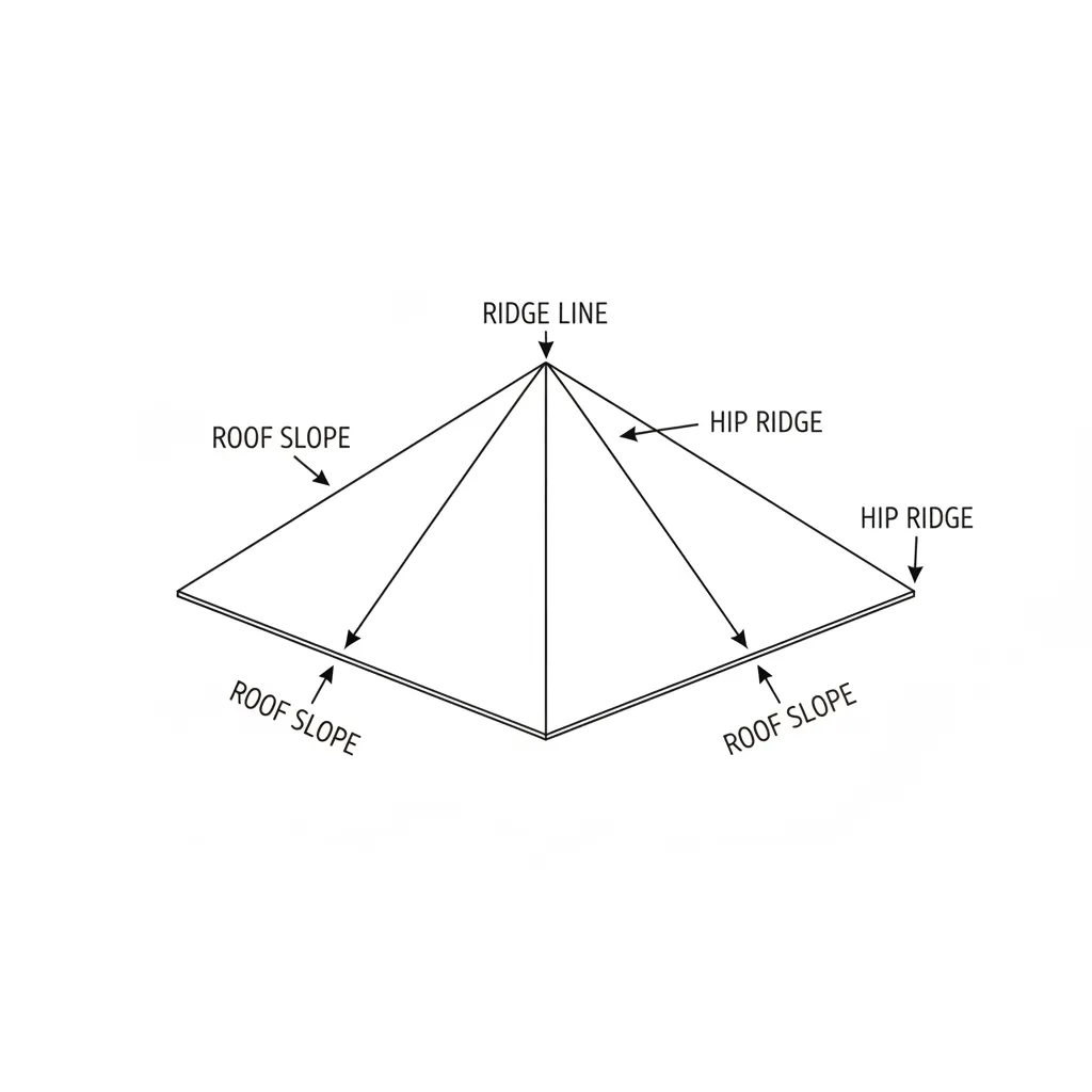 diagram of hip roof slopes and structural layout