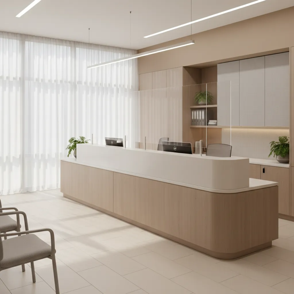 HIPAA compliant clinic reception desk with privacy screen