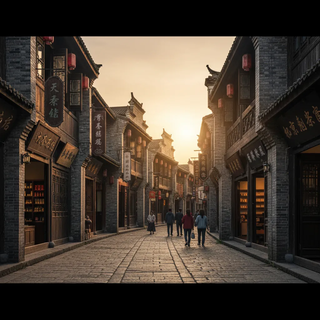 historic neighborhood with traditional language signage preserved on storefronts