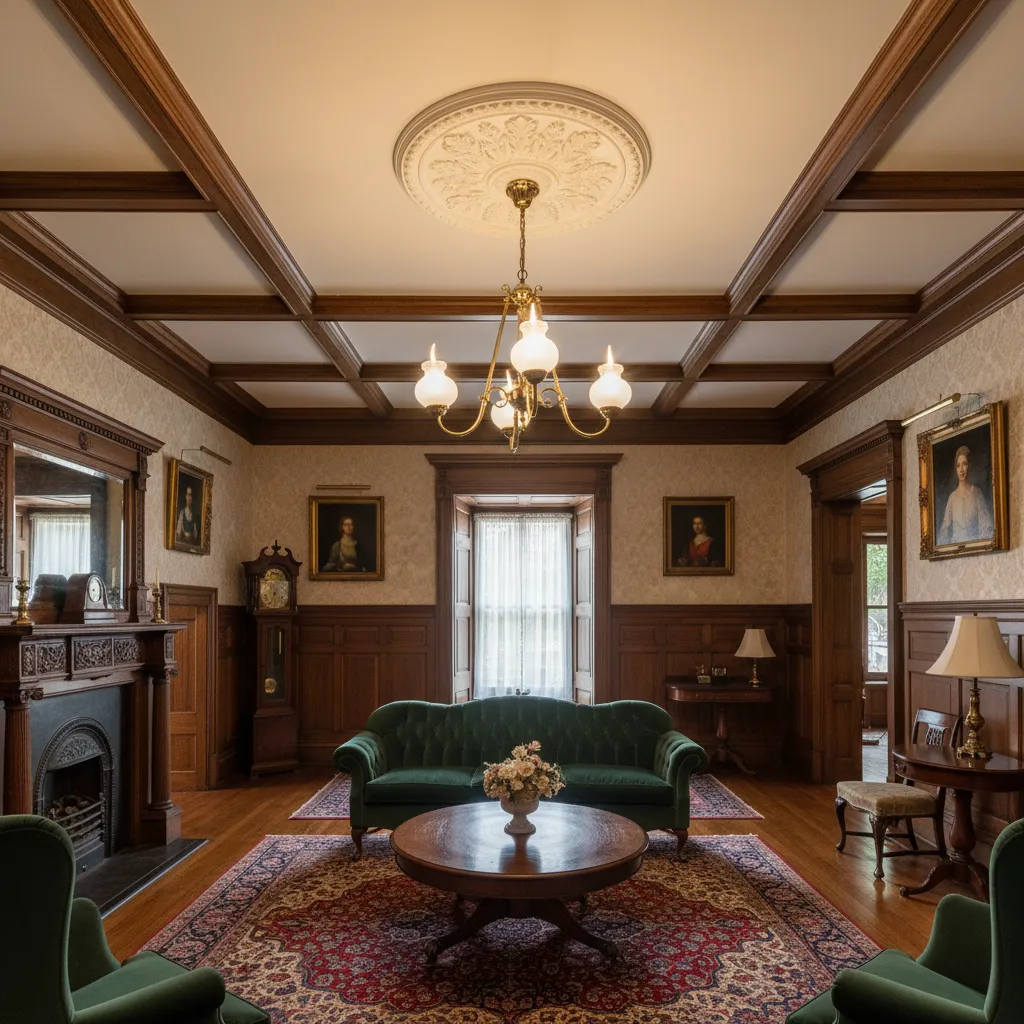 antique residential gas light fixture mounted on ceiling inside historic home