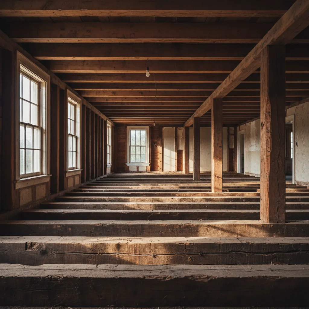 exposed old house timber floor joists in historic home structure