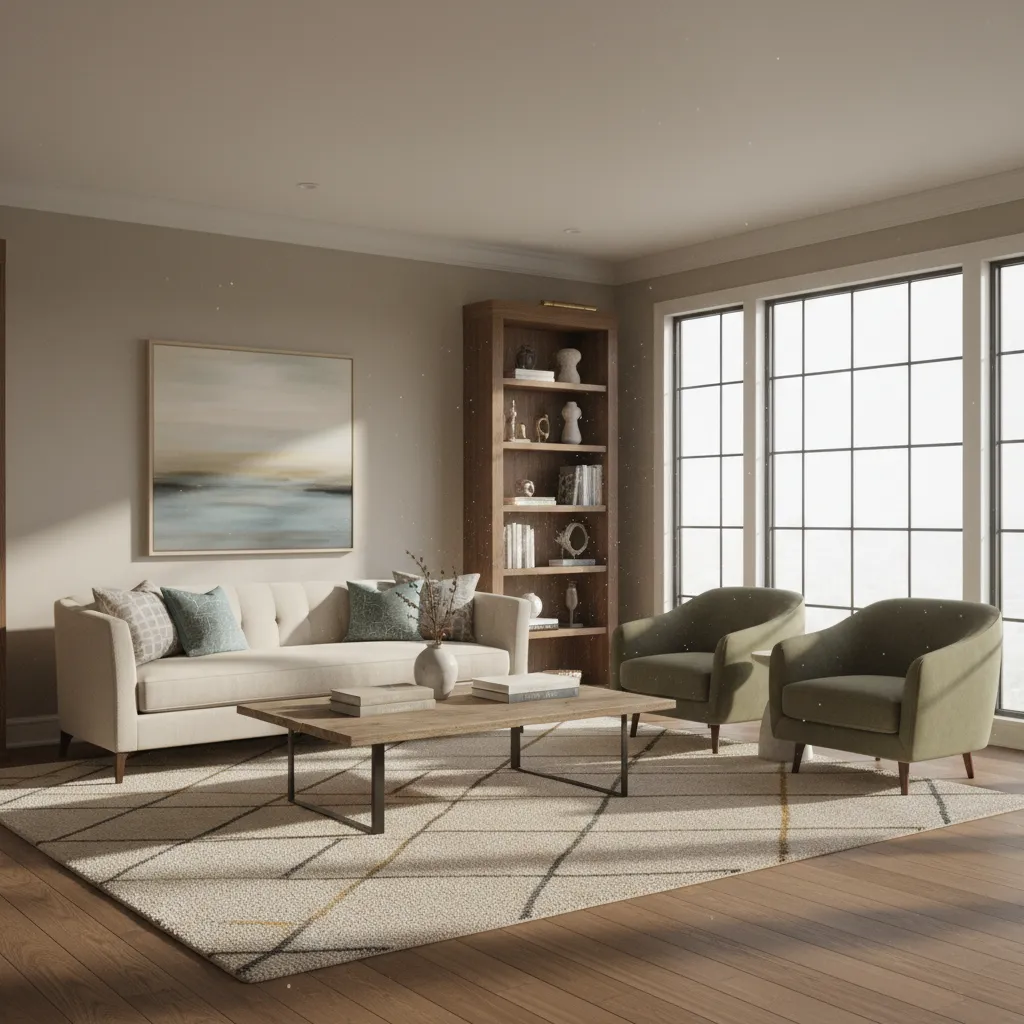 Living room painted with Benjamin Moore Historical Collection neutral wall color
