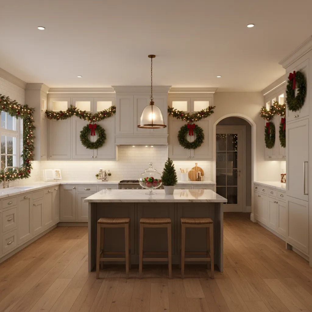 Christmas kitchen cabinet lighting design with LED lights
