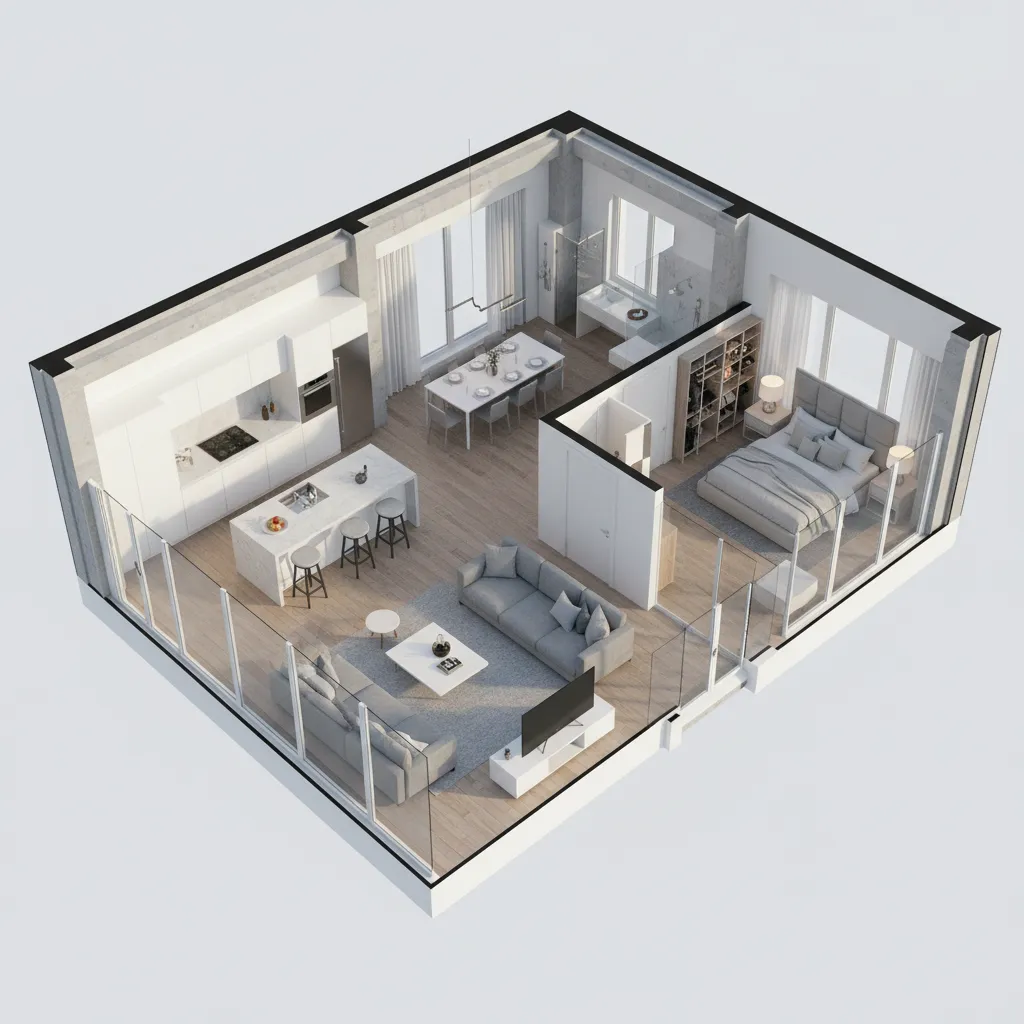 Visualización 3D completa de la distribución de una vivienda