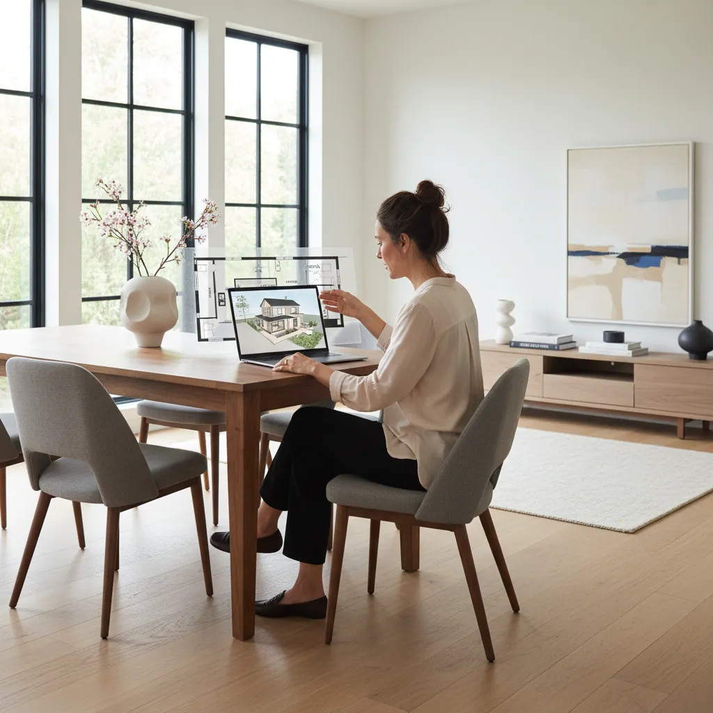 homeowner reviewing digital house extension design before renovation