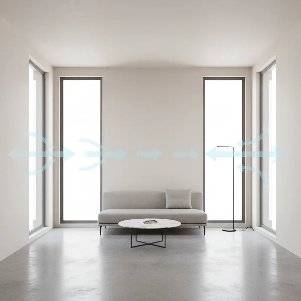 interior layout showing cross ventilation airflow through windows and doors