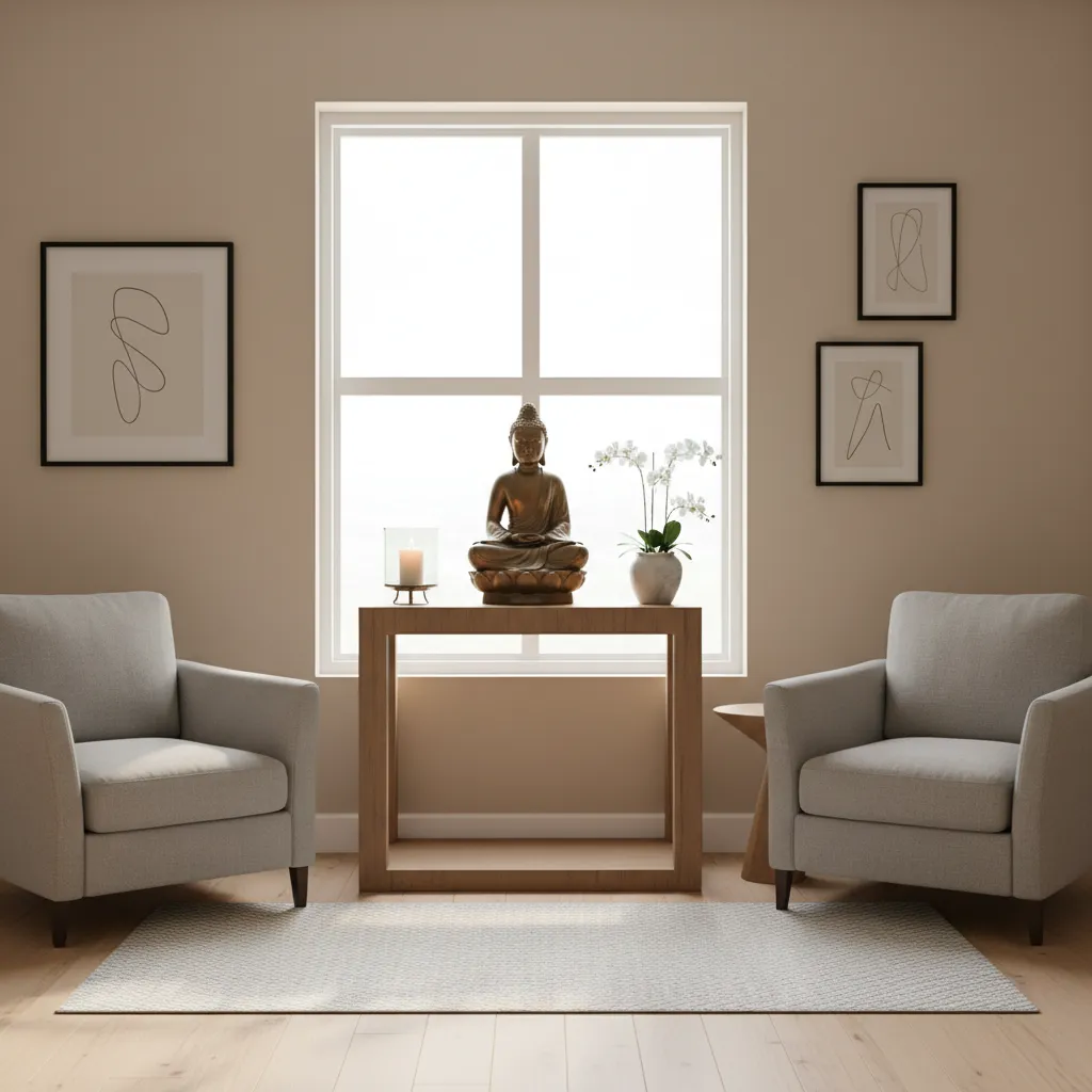 small home altar placed in a quiet corner with natural light