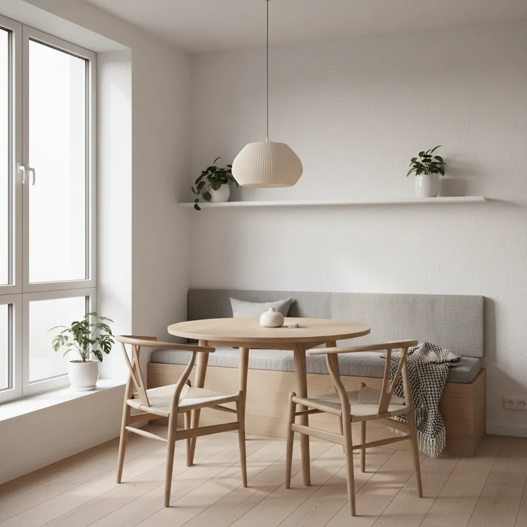 home dining room with banquette style dining sofa against wall