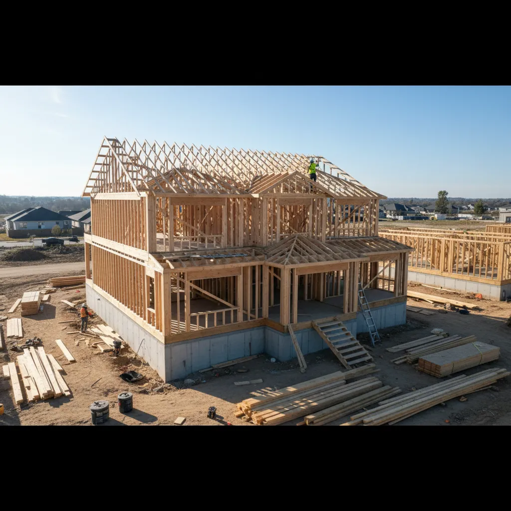 construction phases of a two story house framing foundation and structure