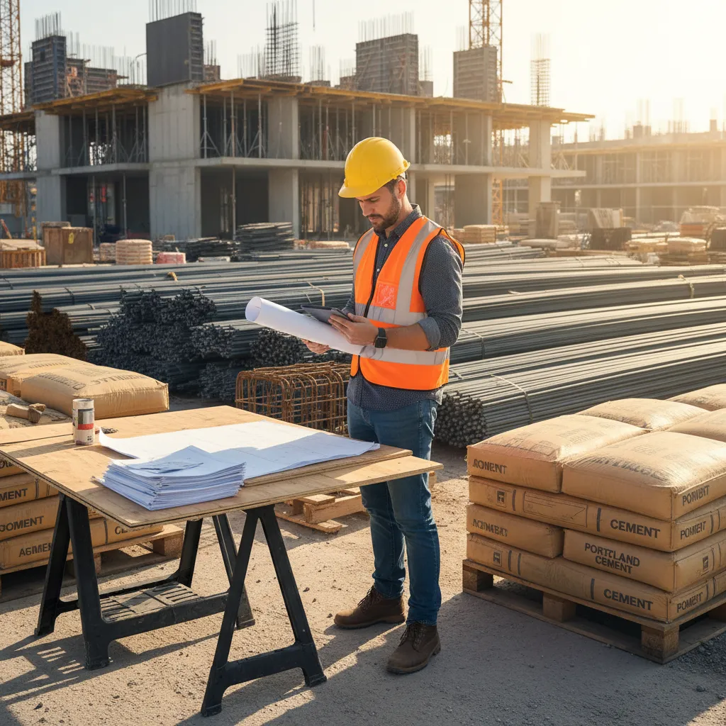 builder reviewing supplier quotes and construction materials before procurement