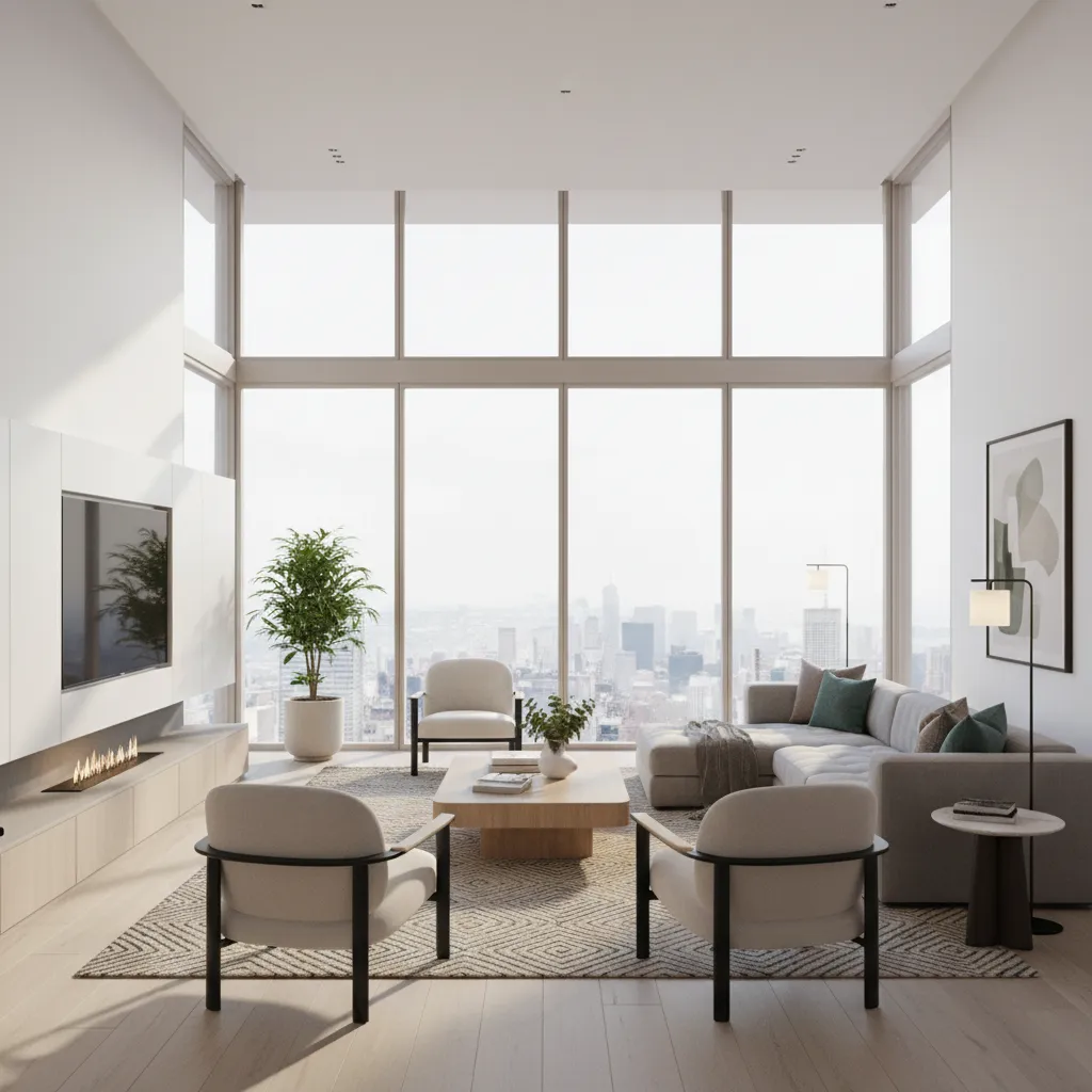 Modern living room interior representing residential cooling load considerations