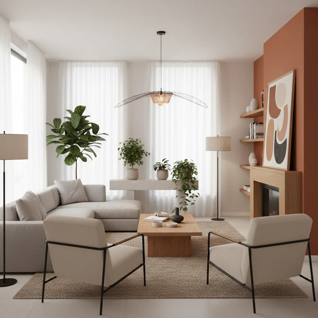 3D interior rendering preview of a living room decor plan