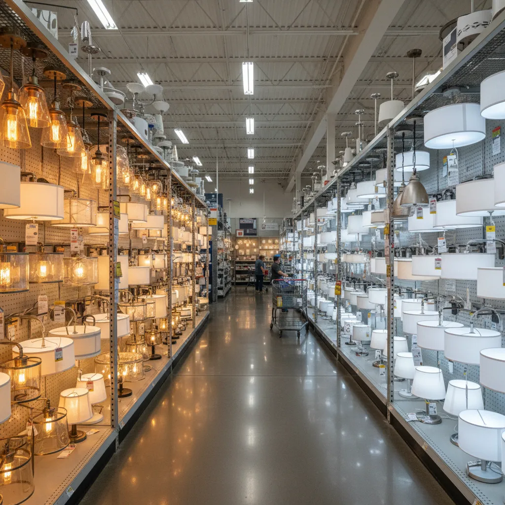 Sección de iluminación en Home Depot Oaxaca con lámparas encendidas