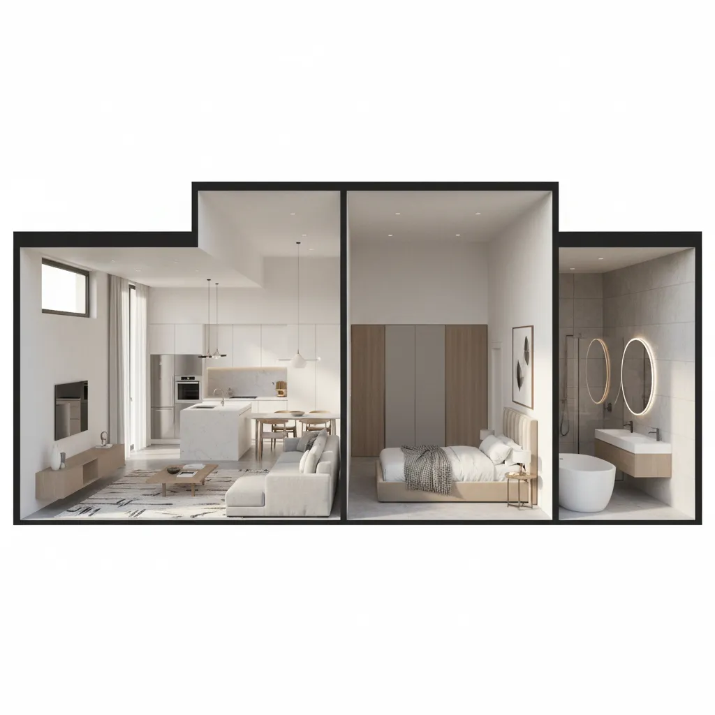 Modelo 3D de una casa mostrando distribución interior