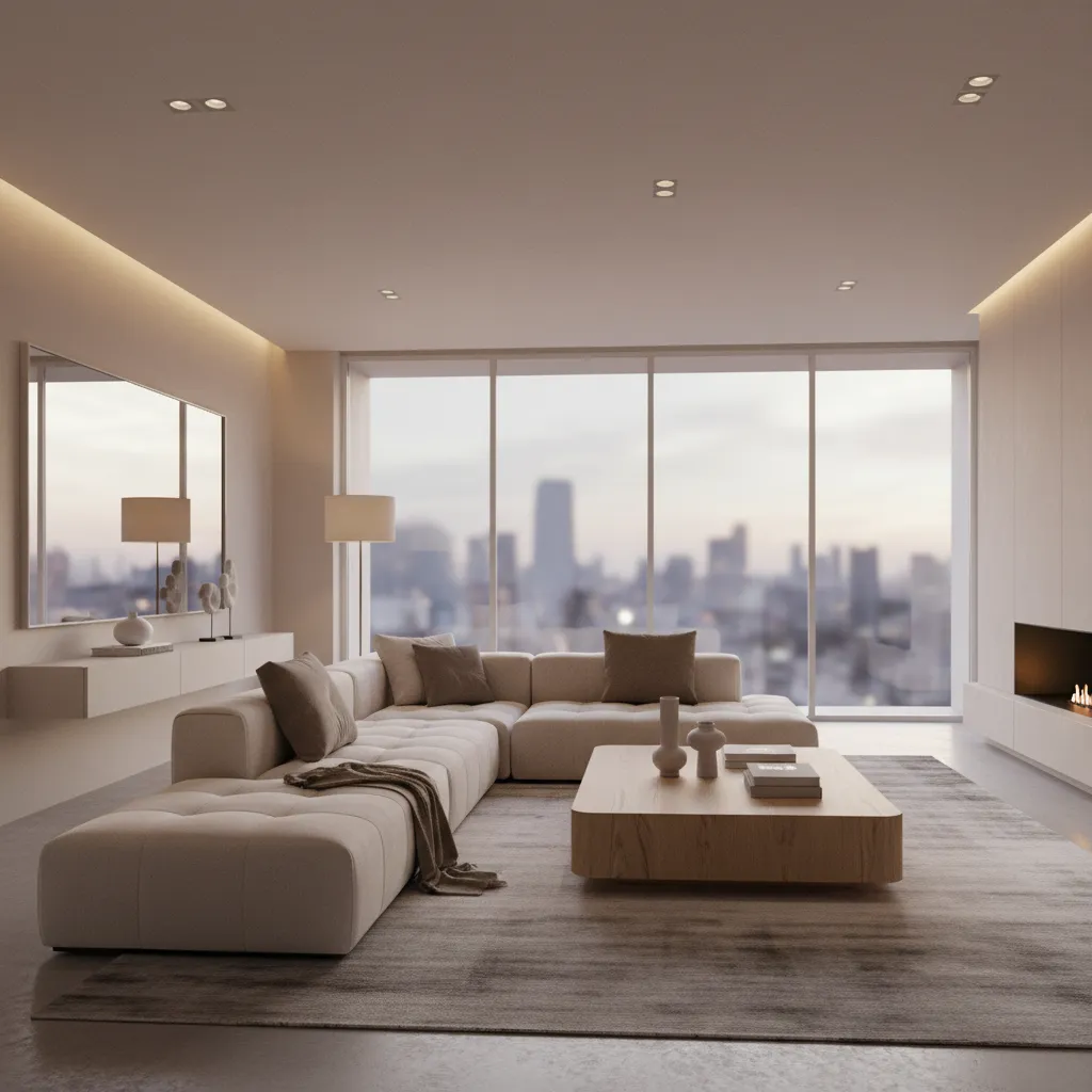 Render realista de salón diseñado digitalmente