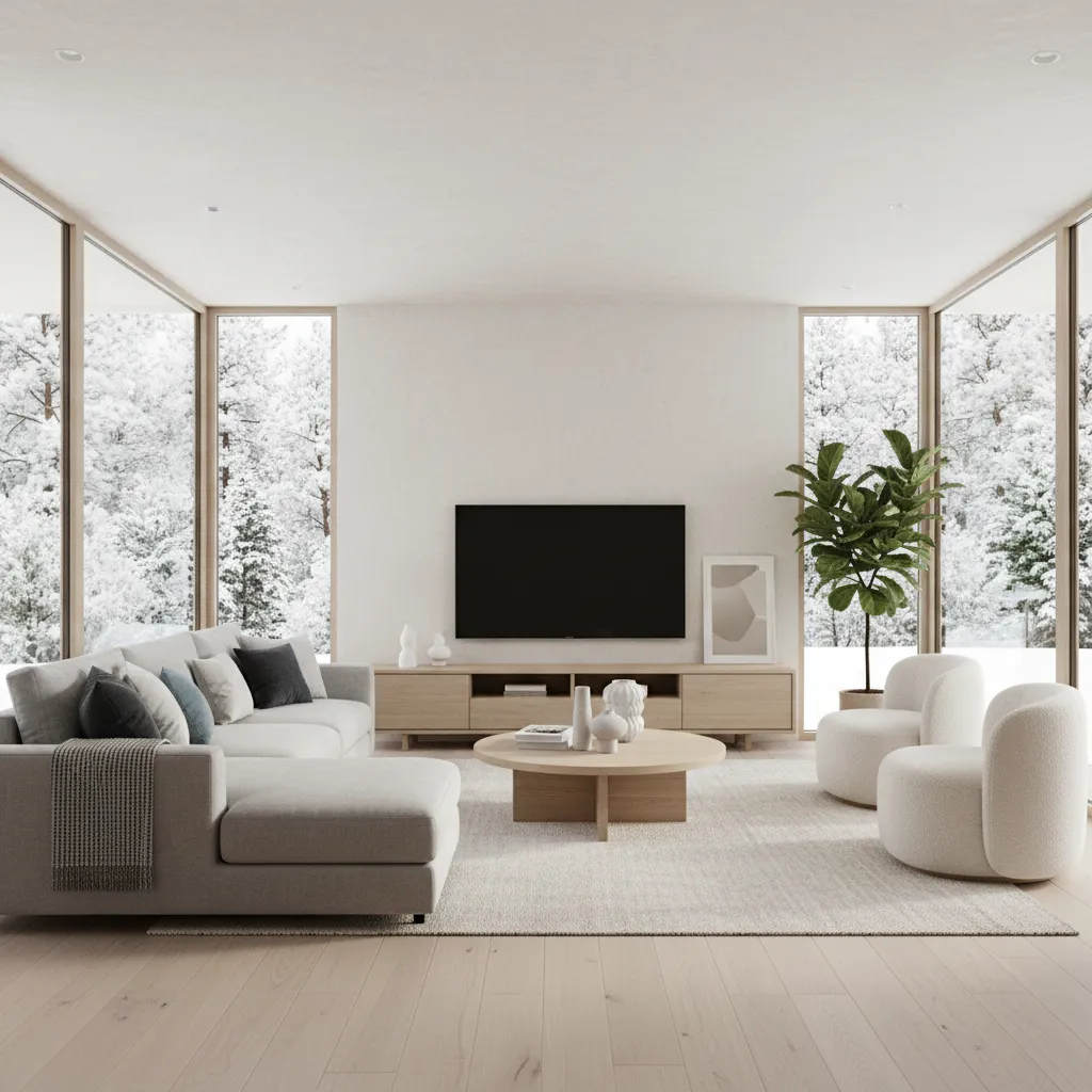 Visualización 3D de un salón generado en software de diseño interior