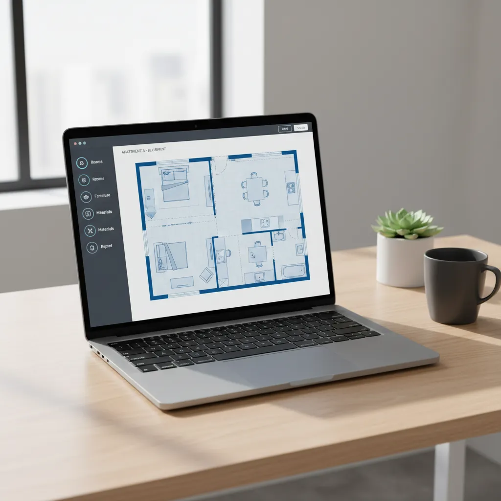 Giao diện app thiết kế nhà hiển thị bản vẽ mặt bằng căn hộ