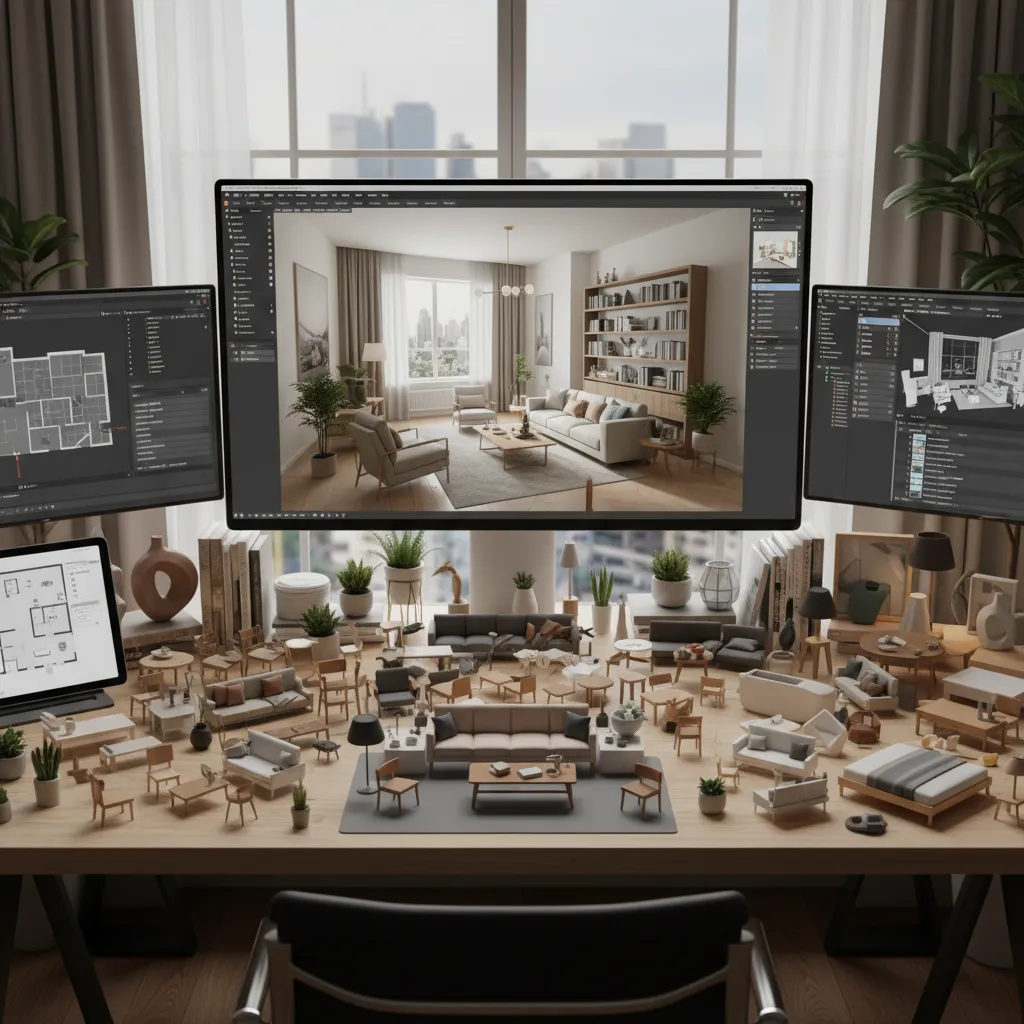 complex 3D interior scene with many furniture items causing lag in home design software