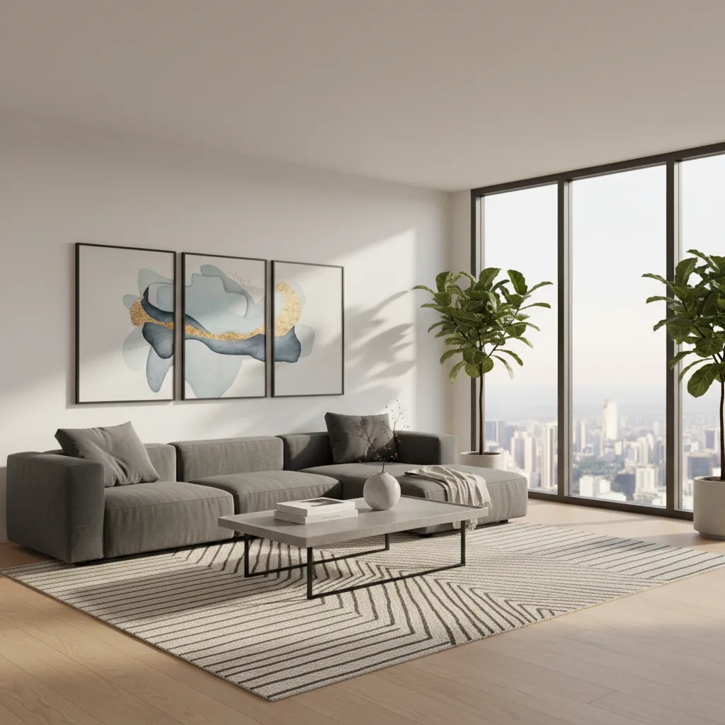 Phòng khách trong game thiết kế nhà đẹp với sofa và bàn trà