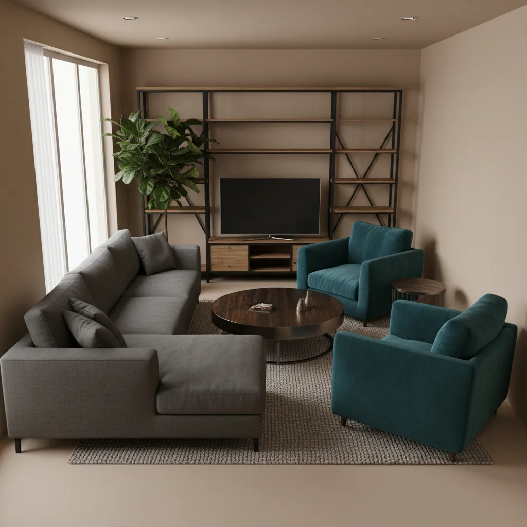 Ejemplo de diseño de interior con muebles demasiado grandes en una habitación pequeña