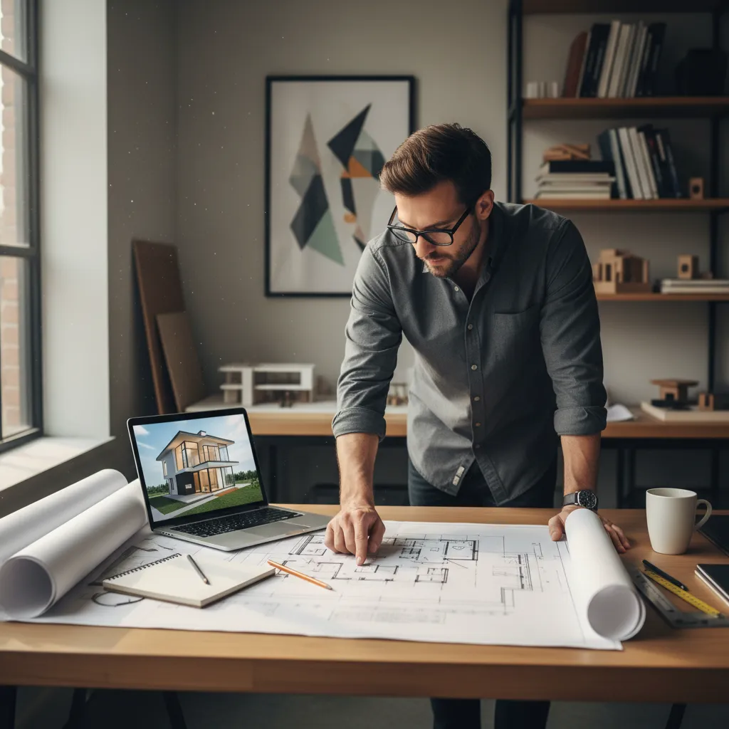 Architect reviewing residential layout and decoration planning