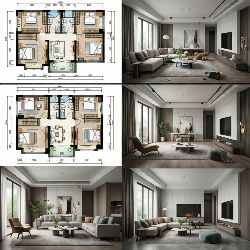 Proceso paso a paso de diseño de una casa en plano digital