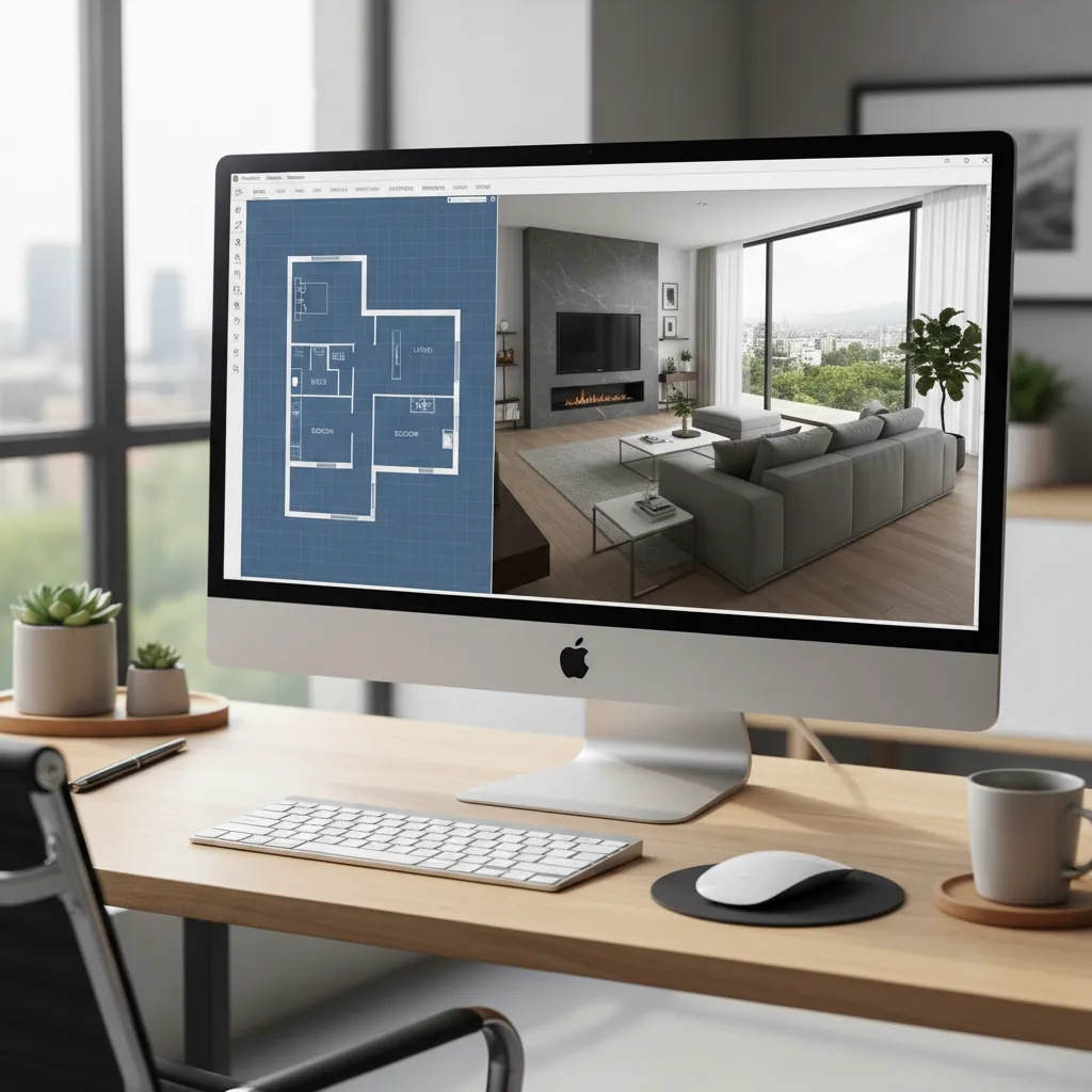 Example of beginner friendly 3D home design software interface with floor plan and 3D room