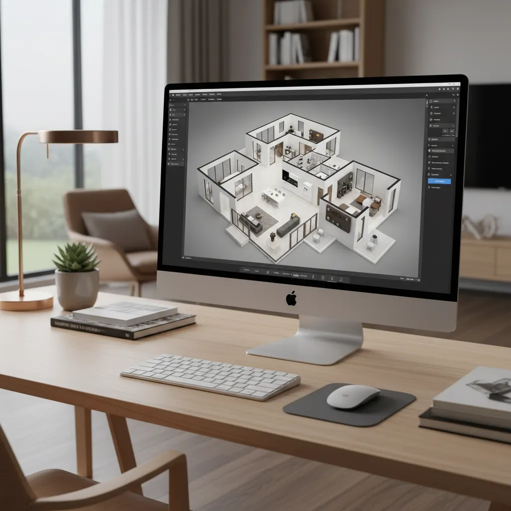 3D home layout planning displayed on computer screen
