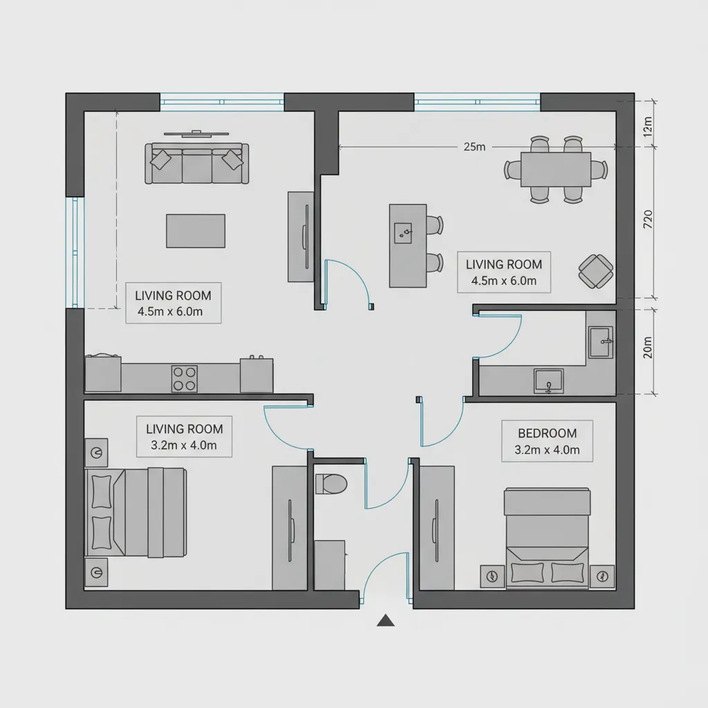 Digital floor plan editor showing walls furniture and room measurements