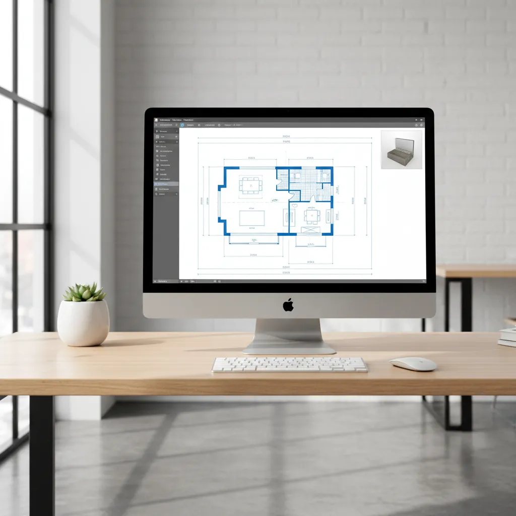 computer screen displaying home design software with 2D floor plan layout