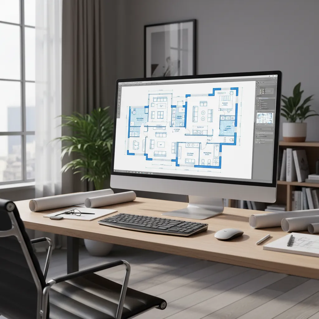 Digital floor plan being created in home design software on a computer screen