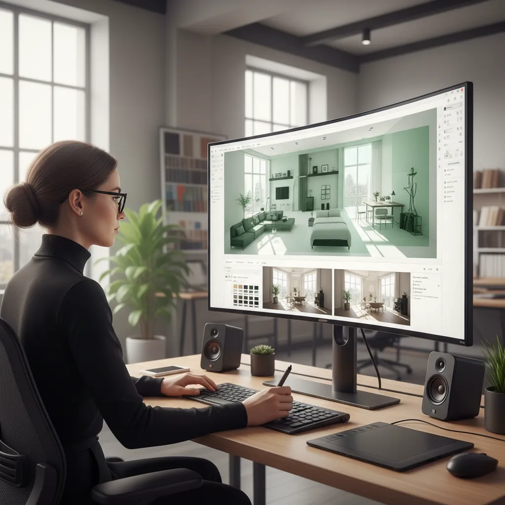 designer working with floor plan layers and furniture layout in home design software