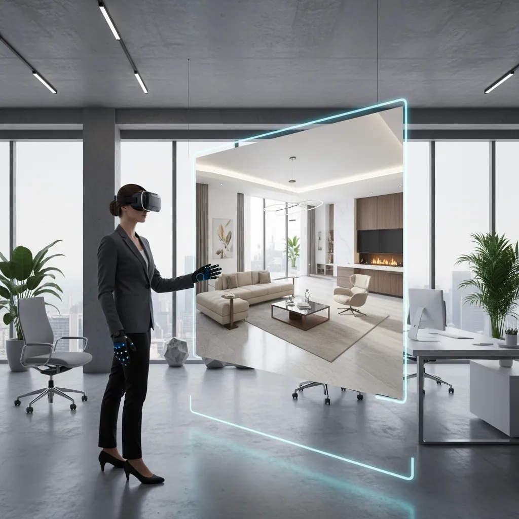 designer reviewing 3D home layout in virtual reality environment