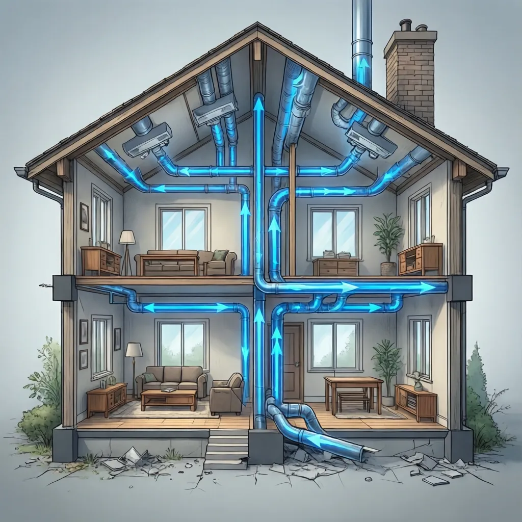 home ductwork airflow diagram for central air conditioning system