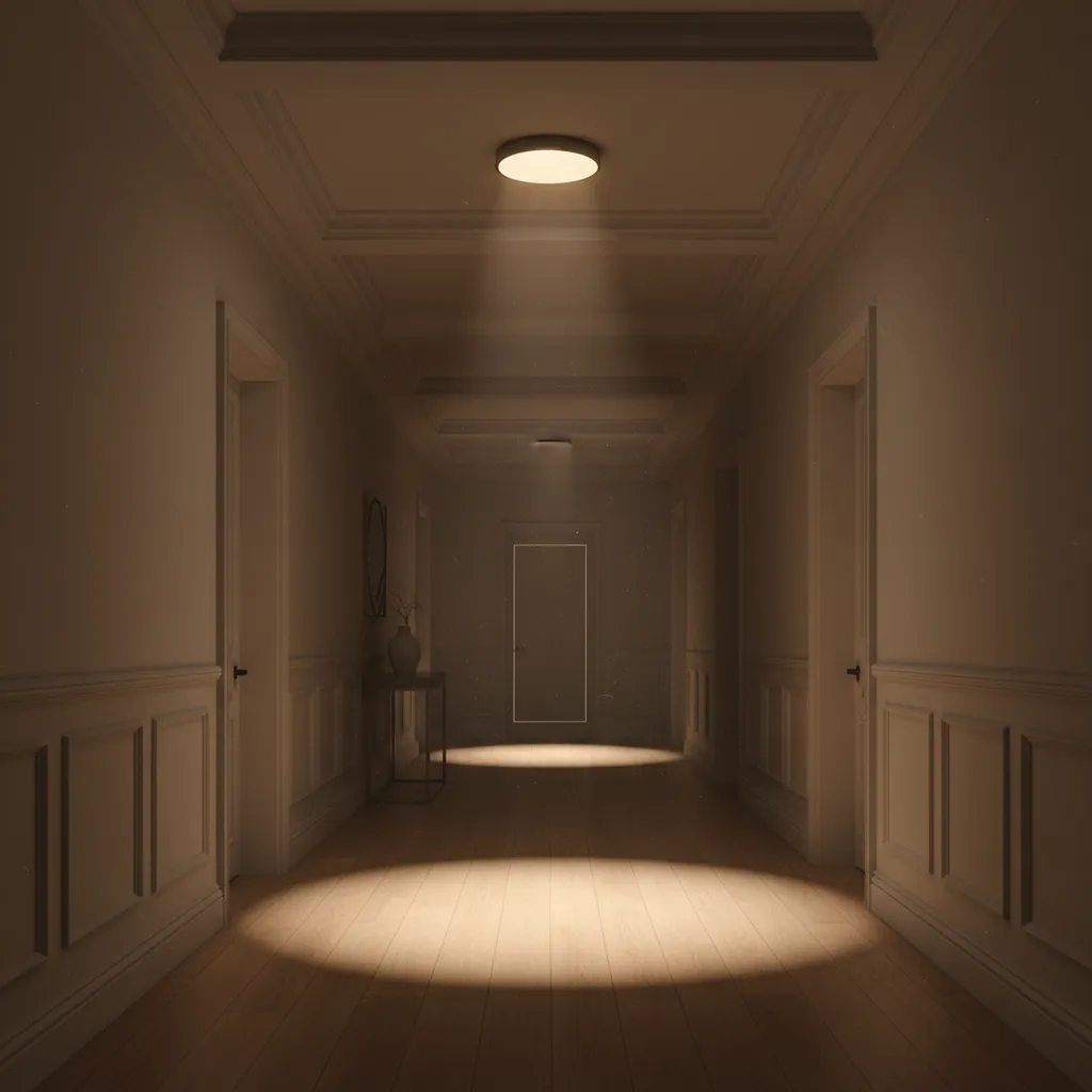 Rechargeable LED bulb lighting a hallway during a blackout