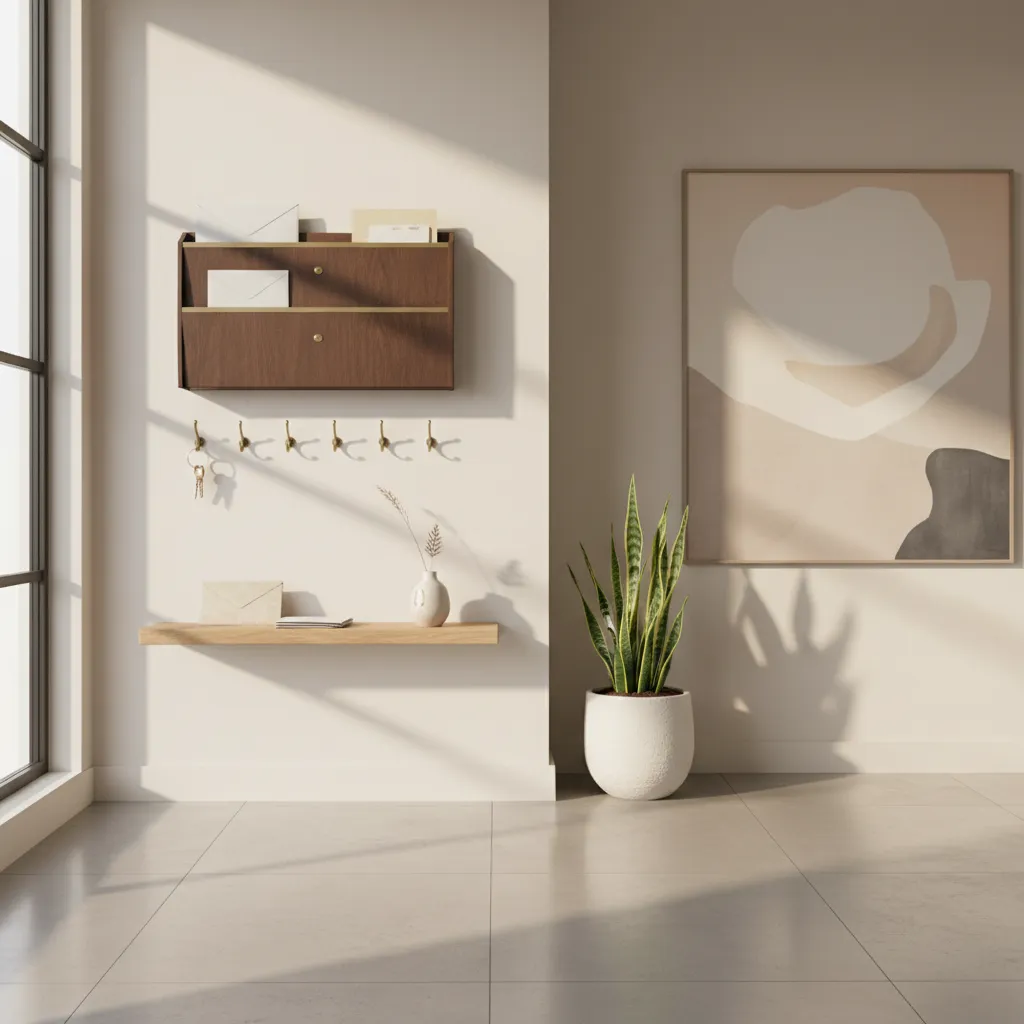 home entryway with small wall mail station for incoming letters and packages