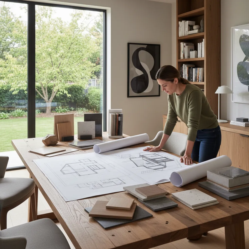 Homeowner reviewing exterior renovation plans and material samples