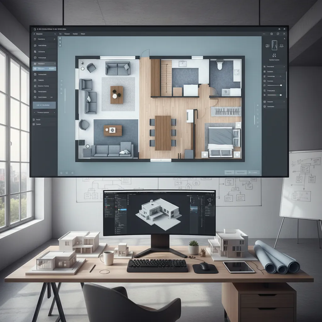 Plano digital de una vivienda con distribución de muebles