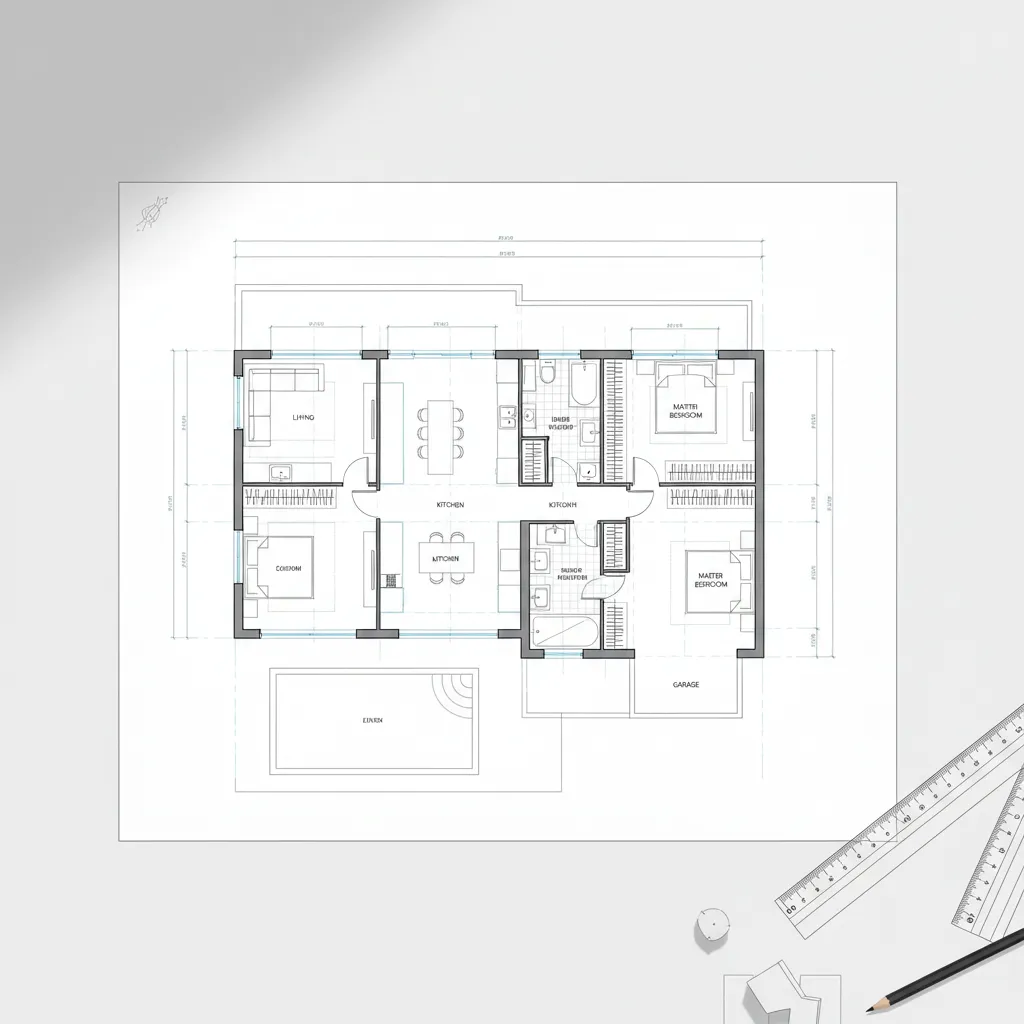 Plano de distribución de vivienda con medidas y zonificación