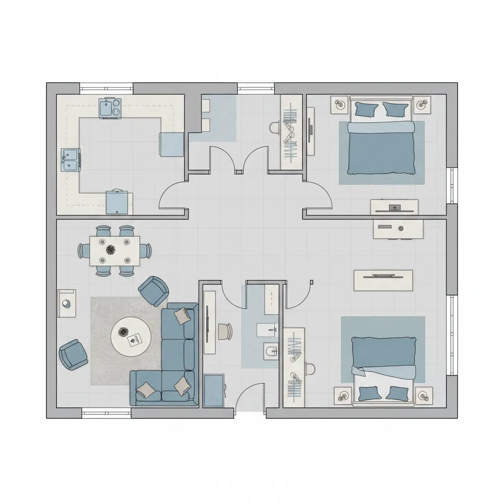 digital floor plan with rooms labeled and furniture layout