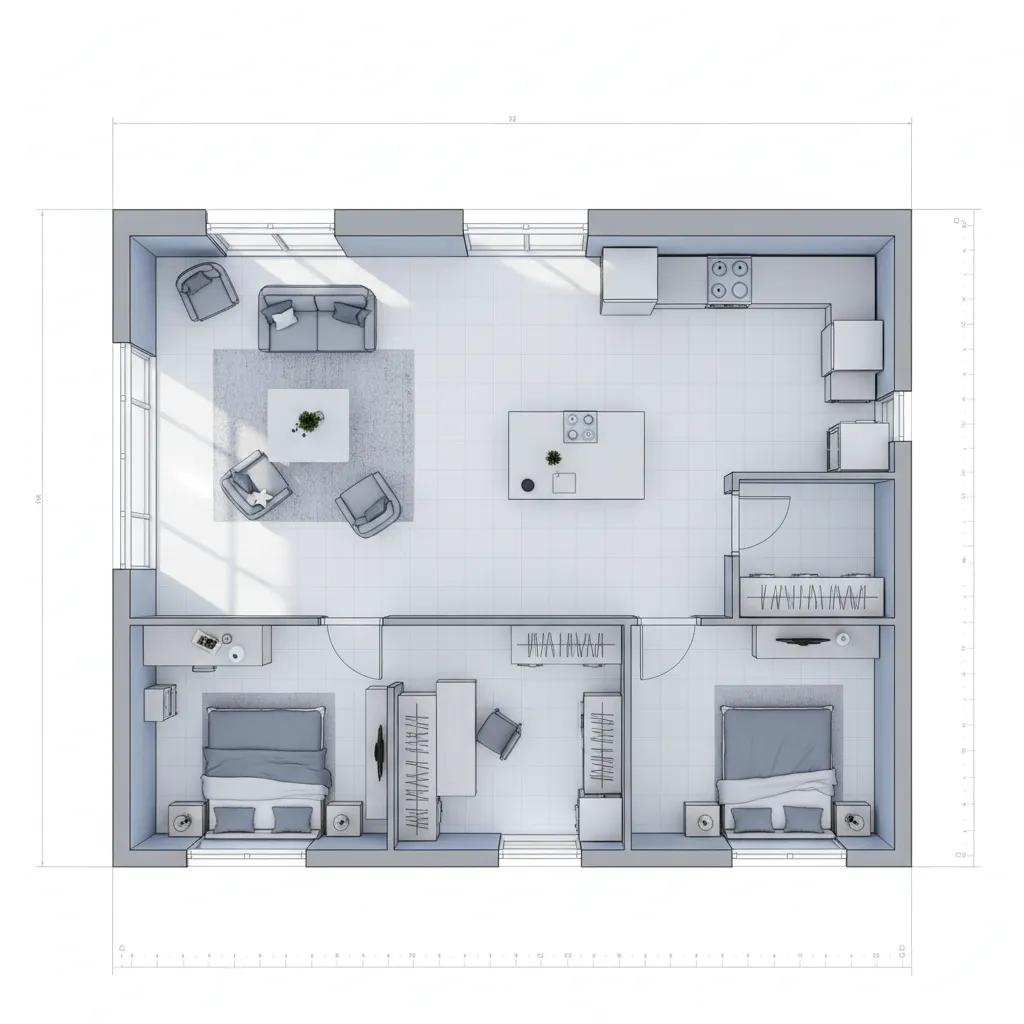 Digital home layout with multiple rooms designed using floor plan software