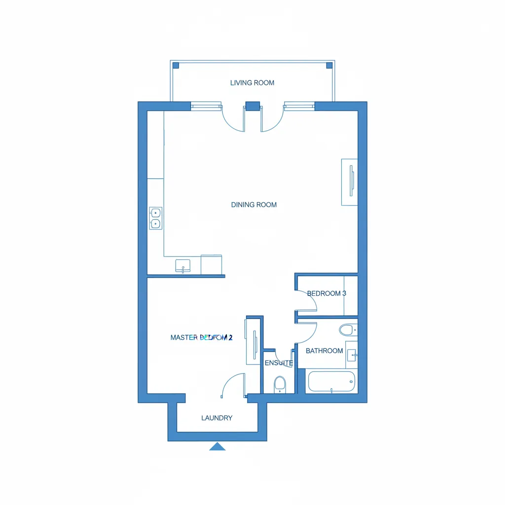 Example digital floor plan layout showing rooms doors and windows