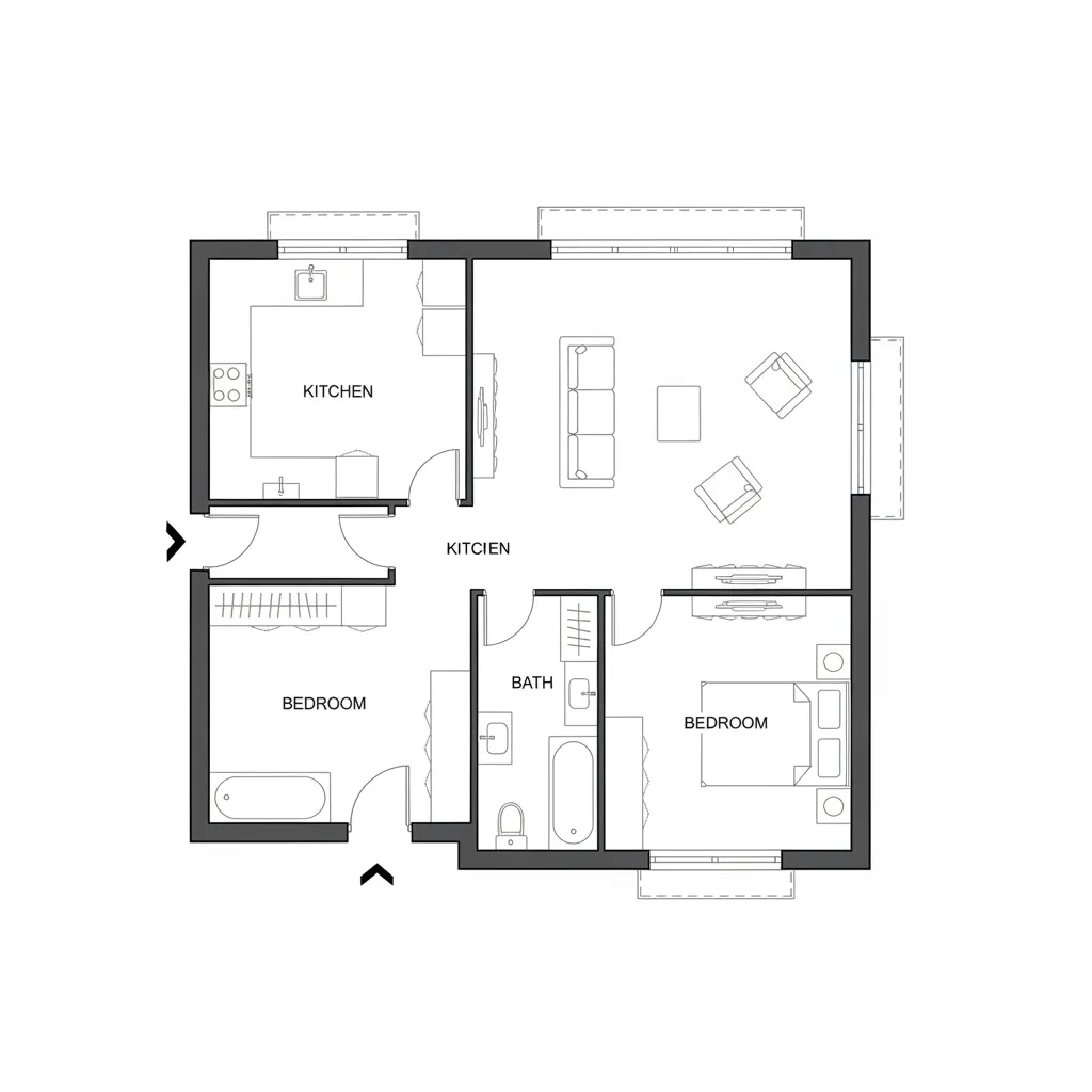 Complete residential 2D floor plan layout with labeled rooms