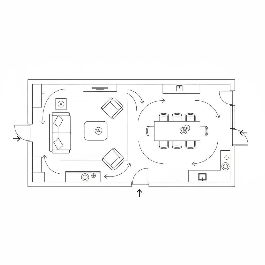 Annotated floor plan highlighting circulation paths and common layout mistakes